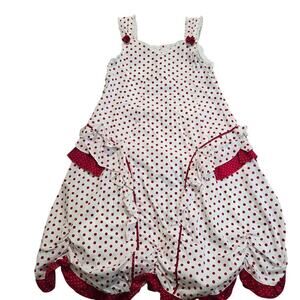 Pom Pom Red Polka Dot Dress Ruffles and Bows Girls Sz XL Girly